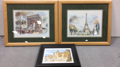 Arc de Triomphe Watercolor, Eiffel Tower Watercolor, Piazza Navona Watercolor