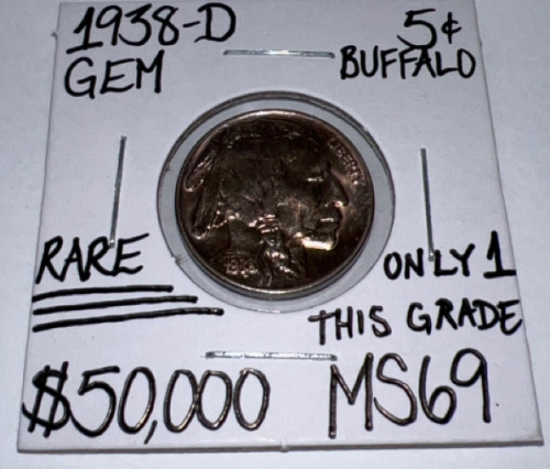 1938-D MS69 RARE ONLY 1 THIS GRADE! GEM BUFFALO NICKEL