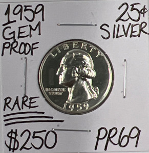 1959 PR69 RARE GEM PROOF SILVER QUARTER