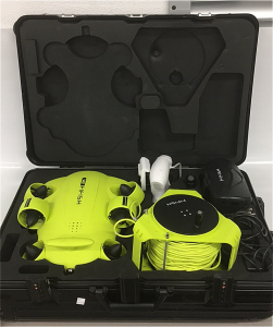 (1) QYSEA FIFISH Underwater Drone Kit With Head Tracking Unit Vr Box And 100 Meter Teather Spool (1) QYSEA FIFISH V6 Remote Controller (1) Heavy Duty Carry Case With Wheels