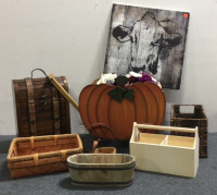 Wood Wine Case, Wheeled Pumpkin Cart, Cow Picture Baskets, Bridesmaids Bouquets