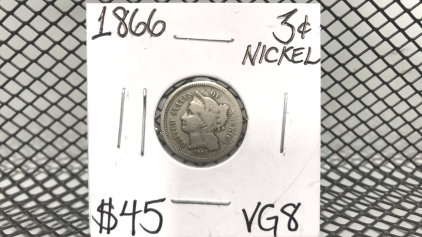 1866 3 Cent Nickel VG8