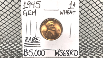 1945 GEM One Cent Wheat Penny. “Rare” MS68RD