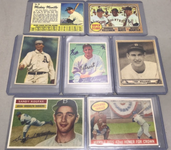 Collectible Baseball Cards Mickey Mantle, Chief Bender, Henry Greenberg, Ted Williams, Sandy Koufax