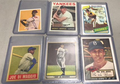 Collectible Baseball Cards Mickey Mantle, Rollie Fingers, Larry Doby, Pee Wee Reese, Joe Di Maggio