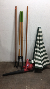 (3) Yard Tools, Leaf Blower, Patio Umbrella