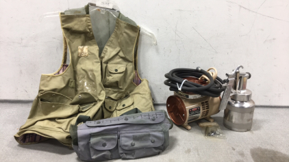 SprayIt Air Compressor and Spray Gun, Fishing Vest and Bag