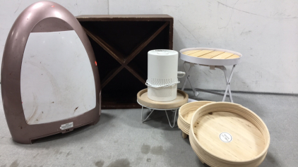 Wood Box, (4) Plant Stands, Small Air Purifier, Eye Vac