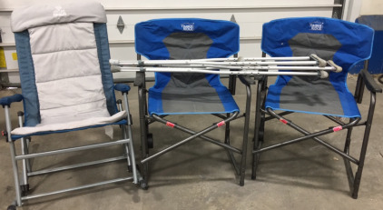 (2) Timber Ridge Camping Chairs, (1) Camping Rocking Chair, (3) Crutches