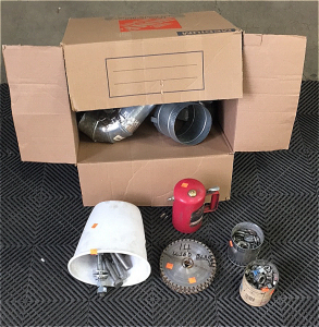 Bolts, Washers, Nuts, Saw Blades, Brake Clean Spray Bottle, AC Ducting