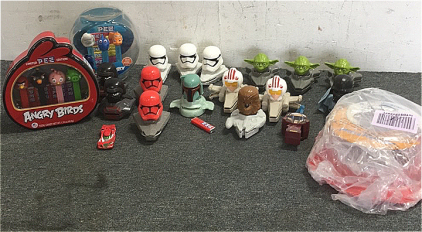 (16) McDonald’s Star Wars Toys (4) Angry Birds Pez Set (3) Finding Nemo Pez set (1) Microwave Plate Topper