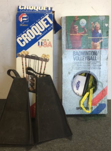 (1) Forster Croquet Set (1) Sportcraft Badminton Volleyball Set (1) Pair of Viper Scuba Flippers