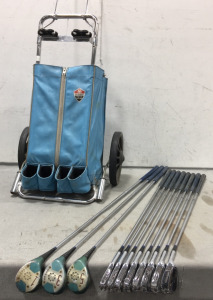 (11) Golf Clubs w/ Rolling Caddy