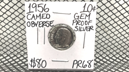 1956 Gem Proof Silver 10 cent Coin Cameo Obverse.