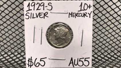 1929-S Mercury Silver 10 cent coin AU55