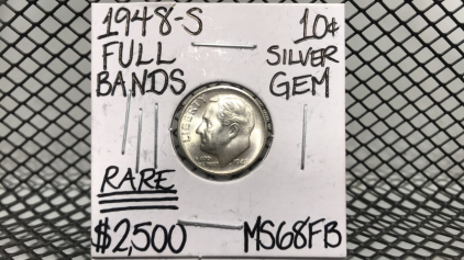 1948-S Full Bands Silver 10 cent coin rare MS68FB