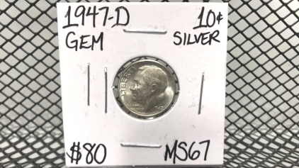 1947-D GEM Silver 10 Cent coin MS67