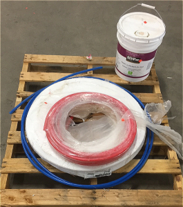 (1) Pallet With (3) Aquapex Plastic Hose Rolls (1) 5-Gallon Of Behr Eggshell Paint And Primer In One