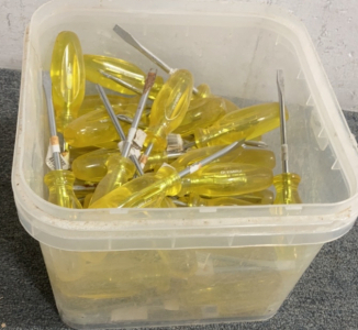 Crate of Olympia flathead screwdrivers