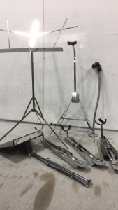 (4) Metal Guitar Stands, (2) Music Stands, Mic Stand