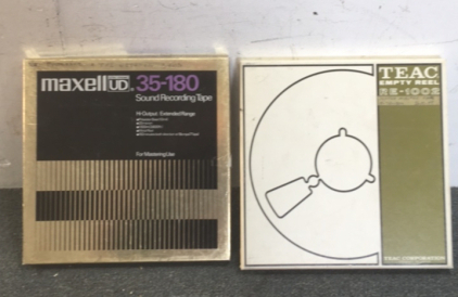 (1) 10.5” Mastering Use Maxell 35-180 Reel To Reel Music Recording Tape (1) Teac 10.5” Re-1002 Reel to Reel Tape