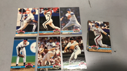 (19) Topps Stadium Club Collectible Baseball Cards in Box. Tom Glavine, Roger Clemens, Nolan Ryan and others