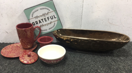Tea cup and saucer, bowl, decrotive bowl & plaque