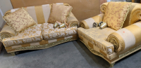 Love Seat & Chair w/Gold Tone Wood Trim