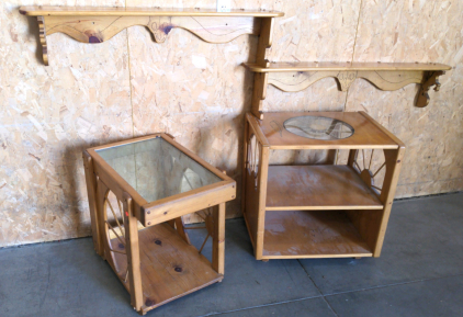 Pair of Western Theme End Tables & Shelf