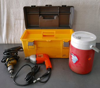 (2) Drills, Tool Box, & Coleman Water Bottle