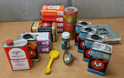 Assorted Gun Powder, Tools, & Empty Powder Cans