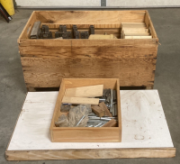Wooden Tool Box with Assortment of Wood Working Items