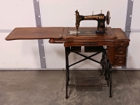 Vintage White Rotary Sewing Machine with Cabinet