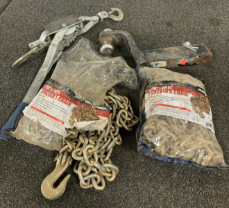 Ball Hitch, Craftman Heavy Duty Cable Hoist, And Truckers Chains