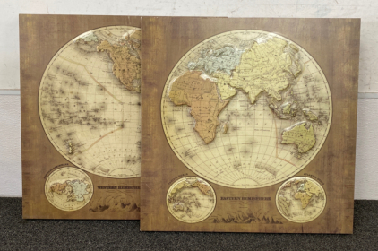 Pair of Old World Map Wall Art Pieces