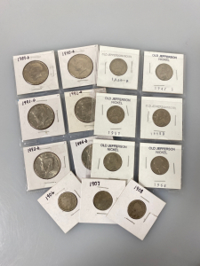 Old Jefferson Nickels, V-Nickels, and Kennedy Half Dollars