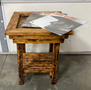 Wooden End Table with (2) John Wayne Calendars