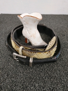 Glass Cowboy Boot & 2 Belts