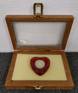 Wood Glass Case With Protective Foam in The Inside Also Includes Glass Heart Shaped Candle