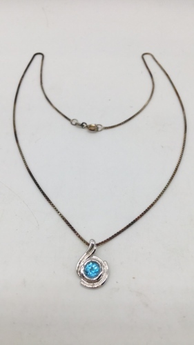 .925 Sterling Blue Topaz Pendant With .925 Box Chain