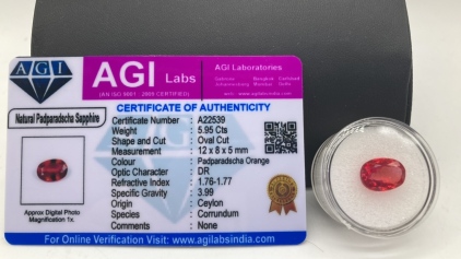 5.95ct Certified Orange Sapphire Gemstone