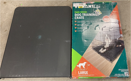 Two Door Dog Training Crate and Black Fold up Table