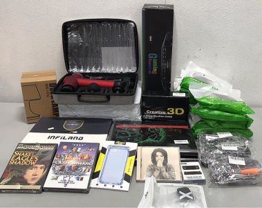 (2) Massage Gun for Athletes w/ Case and Accessories, (1) Coumson Gaming Soundbar RGB LED Bluetooth, (1) Creative 3D Visualization Lamp, (1) Mushroom Lamp, (2) Infiland IPad Pro Tablet Case Covers, (11) USB3.2 Gen 1 Cables + others