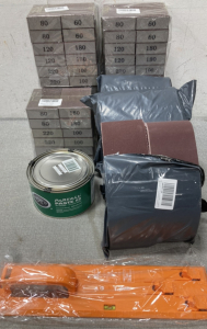 (5) Packages of Sanding Blocks, (3) Packages of Sanding Belts, Rexco Paste and Leveler