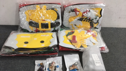 (4) Bags Of Christmas Decorations, Bag Of Travel Size Liquid Containers. Jewelry Decal