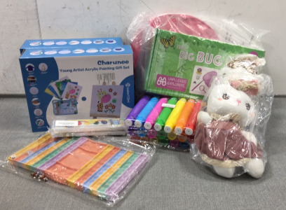 (2) Kid’s Acrylic Paint Set, The Big Bug Kit, Fidget Toys, Stuffed Bunnies, Crayola Watercolors