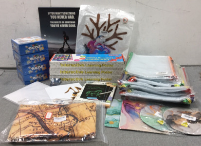 Inspirational Reversible Posters, Large and Small Mesh Bags, (3) Learning Posters, (4) Matching Puzzles, LCD Tablet, (4) Mousepads, Antique Map Tapestry and more