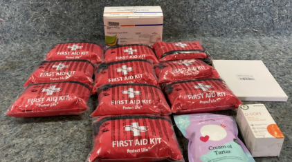 (10) First Aid Kits, Pack of 100 Face Masks, Cream of Tartar, Cloth Glove, D-soft Vitamin D3