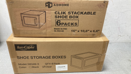 (6) Pack Clik Stackable Shoe Box (6) Shoe Storage Boxes