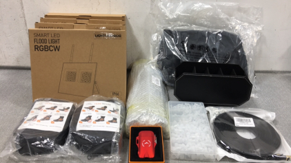 (4) LED Flood Lights, (2) Boot Chains, BBQ Grill Plates, (2) Patio Umbrella Base Stands, Swivel Remote Organizer, Ethernet Cable, Terminal Connectors Kit, Outdoor Flashlight and Lighter